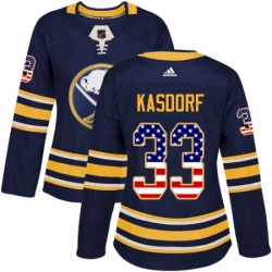 Womens Adidas Buffalo Sabres 33 Jason Kasdorf Authentic Navy Blue USA Flag Fashion NHL Jersey 