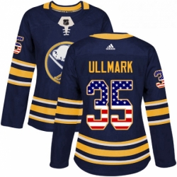 Womens Adidas Buffalo Sabres 35 Linus Ullmark Authentic Navy Blue USA Flag Fashion NHL Jersey 