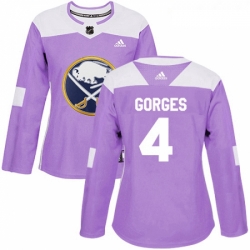 Womens Adidas Buffalo Sabres 4 Josh Gorges Authentic Purple Fights Cancer Practice NHL Jersey 