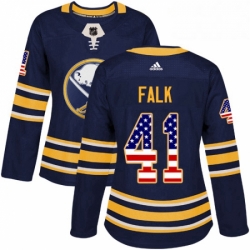 Womens Adidas Buffalo Sabres 41 Justin Falk Authentic Navy Blue USA Flag Fashion NHL Jersey 