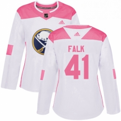 Womens Adidas Buffalo Sabres 41 Justin Falk Authentic WhitePink Fashion NHL Jersey 