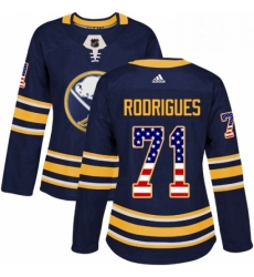 Womens Adidas Buffalo Sabres 71 Evan Rodrigues Authentic Navy Blue USA Flag Fashion NHL Jersey 