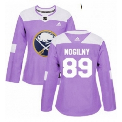 Womens Adidas Buffalo Sabres 89 Alexander Mogilny Authentic Purple Fights Cancer Practice NHL Jersey 