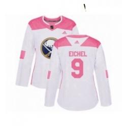 Womens Adidas Buffalo Sabres 9 Jack Eichel Authentic White Pink Fashion NHL Jersey 