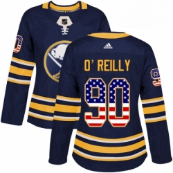 Womens Adidas Buffalo Sabres 90 Ryan OReilly Authentic Navy Blue USA Flag Fashion NHL Jersey 