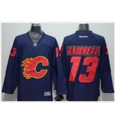 Calgary Flames #13 Johnny Gaudreau Navy Blue Denim Stitched NHL Jersey