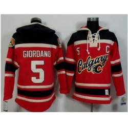 Calgary Flames #5 Mark Giordano Red Black Sawyer Hooded Sweatshirt Stitched NHL Jersey