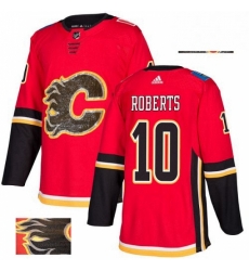 Mens Adidas Calgary Flames 10 Gary Roberts Authentic Red Fashion Gold NHL Jersey 