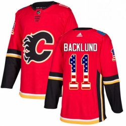 Mens Adidas Calgary Flames 11 Mikael Backlund Authentic Red USA Flag Fashion NHL Jersey 