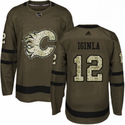 Mens Adidas Calgary Flames 12 Jarome Iginla Premier Green Salute to Service NHL Jersey 