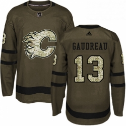 Mens Adidas Calgary Flames 13 Johnny Gaudreau Authentic Green Salute to Service NHL Jersey 