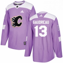 Mens Adidas Calgary Flames 13 Johnny Gaudreau Authentic Purple Fights Cancer Practice NHL Jersey 