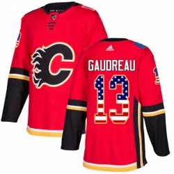 Mens Adidas Calgary Flames 13 Johnny Gaudreau Authentic Red USA Flag Fashion NHL Jersey 