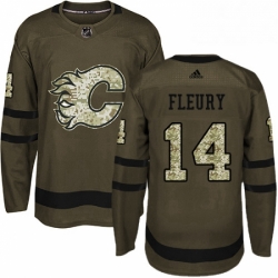 Mens Adidas Calgary Flames 14 Theoren Fleury Authentic Green Salute to Service NHL Jersey 