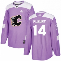 Mens Adidas Calgary Flames 14 Theoren Fleury Authentic Purple Fights Cancer Practice NHL Jersey 