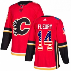 Mens Adidas Calgary Flames 14 Theoren Fleury Authentic Red USA Flag Fashion NHL Jersey 