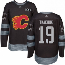 Mens Adidas Calgary Flames 19 Matthew Tkachuk Authentic Black 1917 2017 100th Anniversary NHL Jersey 