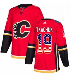 Mens Adidas Calgary Flames 19 Matthew Tkachuk Authentic Red USA Flag Fashion NHL Jersey 