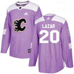 Mens Adidas Calgary Flames 20 Curtis Lazar Authentic Purple Fights Cancer Practice NHL Jersey 