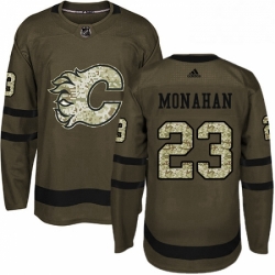 Mens Adidas Calgary Flames 23 Sean Monahan Authentic Green Salute to Service NHL Jersey 