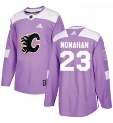 Mens Adidas Calgary Flames 23 Sean Monahan Authentic Purple Fights Cancer Practice NHL Jersey 