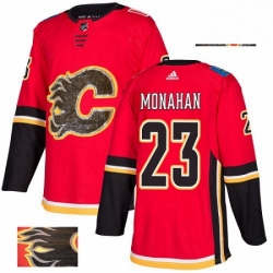 Mens Adidas Calgary Flames 23 Sean Monahan Authentic Red Fashion Gold NHL Jersey 