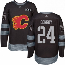 Mens Adidas Calgary Flames 24 Craig Conroy Authentic Black 1917 2017 100th Anniversary NHL Jersey 