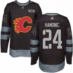 Mens Adidas Calgary Flames 24 Travis Hamonic Authentic Black 1917 2017 100th Anniversary NHL Jersey 