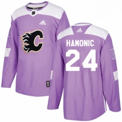 Mens Adidas Calgary Flames 24 Travis Hamonic Authentic Purple Fights Cancer Practice NHL Jersey 