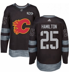 Mens Adidas Calgary Flames 25 Freddie Hamilton Authentic Black 1917 2017 100th Anniversary NHL Jersey 