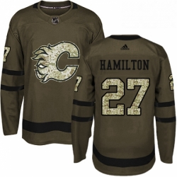 Mens Adidas Calgary Flames 27 Dougie Hamilton Premier Green Salute to Service NHL Jersey 