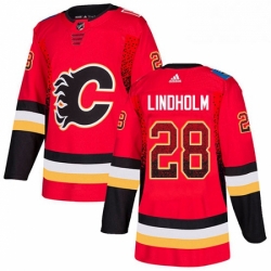 Mens Adidas Calgary Flames 28 Elias Lindholm Red Home Authentic Drift Fashion Stitched NHL Jersey 