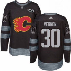 Mens Adidas Calgary Flames 30 Mike Vernon Authentic Black 1917 2017 100th Anniversary NHL Jersey 