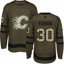 Mens Adidas Calgary Flames 30 Mike Vernon Authentic Green Salute to Service NHL Jersey 