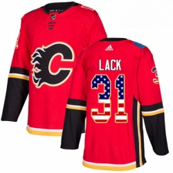 Mens Adidas Calgary Flames 31 Eddie Lack Authentic Red USA Flag Fashion NHL Jersey 