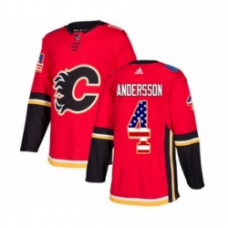 Mens Adidas Calgary Flames 4 Rasmus Andersson Authentic Red USA Flag Fashion NHL Jersey 