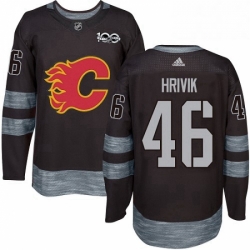Mens Adidas Calgary Flames 46 Marek Hrivik Authentic Black 1917 2017 100th Anniversary NHL Jersey 