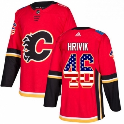 Mens Adidas Calgary Flames 46 Marek Hrivik Authentic Red USA Flag Fashion NHL Jersey 