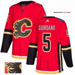 Mens Adidas Calgary Flames 5 Mark Giordano Authentic Red Fashion Gold NHL Jersey 