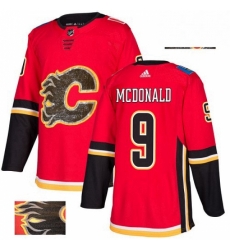Mens Adidas Calgary Flames 9 Lanny McDonald Authentic Red Fashion Gold NHL Jersey 