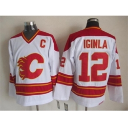 NHL Calgary Flames #12 Jarome Iginla White CCM Throwback Jerseys