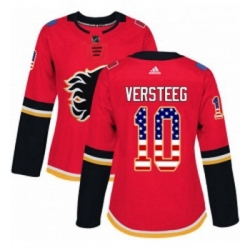 Womens Adidas Calgary Flames 10 Kris Versteeg Authentic Red USA Flag Fashion NHL Jersey 