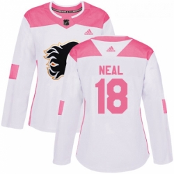 Womens Adidas Calgary Flames 18 James Neal White Pink Authentic Fashion Stitched NHL Jersey 