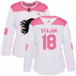 Womens Adidas Calgary Flames 18 Matt Stajan Authentic WhitePink Fashion NHL Jersey 