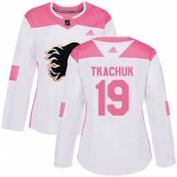 Womens Adidas Calgary Flames 19 Matthew Tkachuk Authentic WhitePink Fashion NHL Jersey 