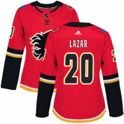 Womens Adidas Calgary Flames 20 Curtis Lazar Authentic Red Home NHL Jersey 