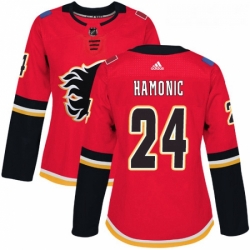 Womens Adidas Calgary Flames 24 Travis Hamonic Authentic Red Home NHL Jersey 