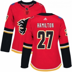 Womens Adidas Calgary Flames 27 Dougie Hamilton Authentic Red Home NHL Jersey 