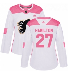 Womens Adidas Calgary Flames 27 Dougie Hamilton Authentic WhitePink Fashion NHL Jersey 