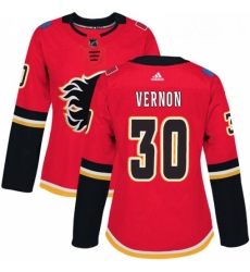 Womens Adidas Calgary Flames 30 Mike Vernon Authentic Red Home NHL Jersey 